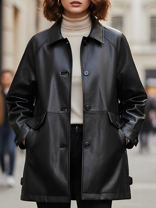 Zwarte leren jas met knoopsluiting